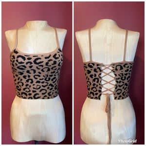 LA Hearts Leopard Print Cropped Knot Tank Top Corset Back XS